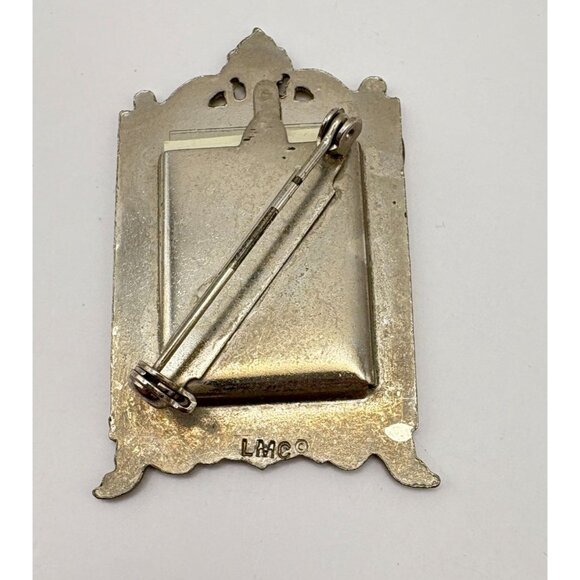 Vintage Victorian Inspired Portrait Silver Tone Brooch Pin Enamel Accents LMC - Picture 2 of 6